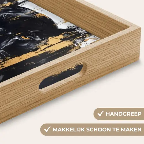 Panter - Zwart - Abstract - Verfstreken Dienblad Rechthoek middel -USP_HandgreepNL