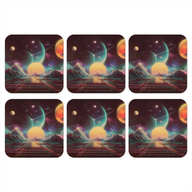 Coaster - Planets - Neon - Mountain landscape - Sun