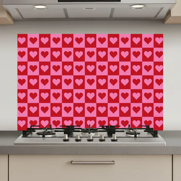 Rood - Roze - Schaakbord - Valentijn keuken achterwand spatscherm klein -3d_website