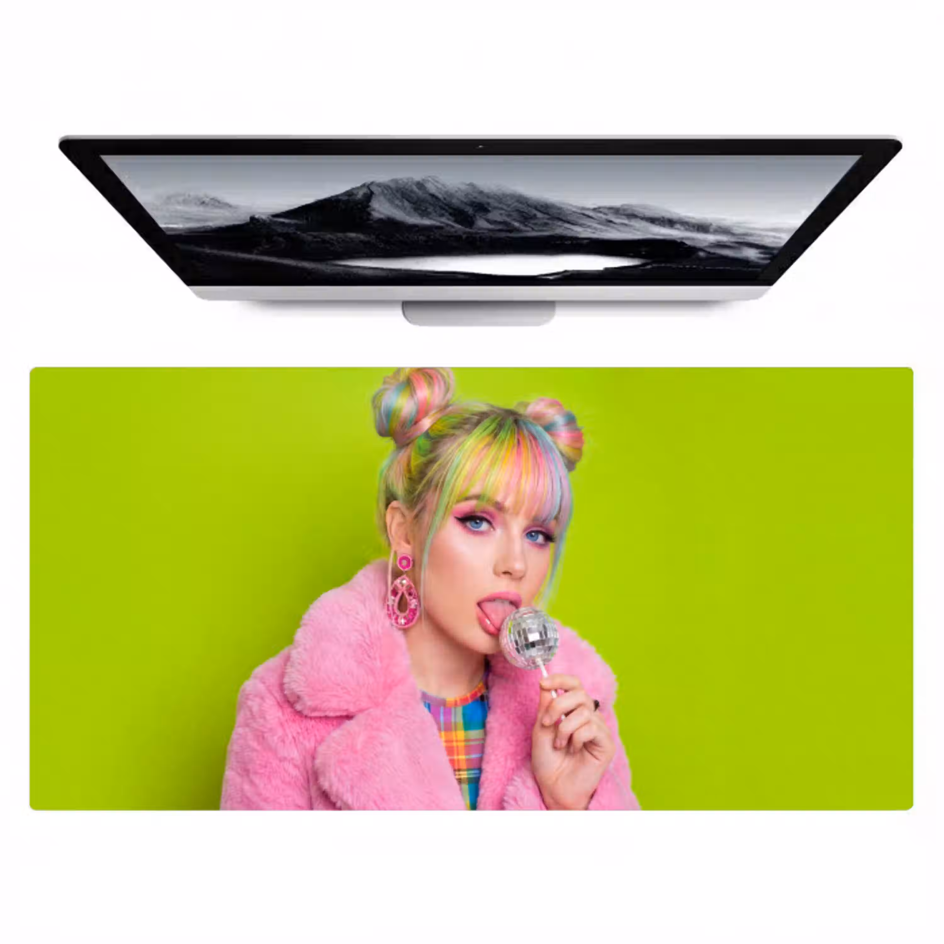 Vrouw - Kleurrijk haar - Pop art - Modern - Levendig Muismat XXL klein -zzz3d