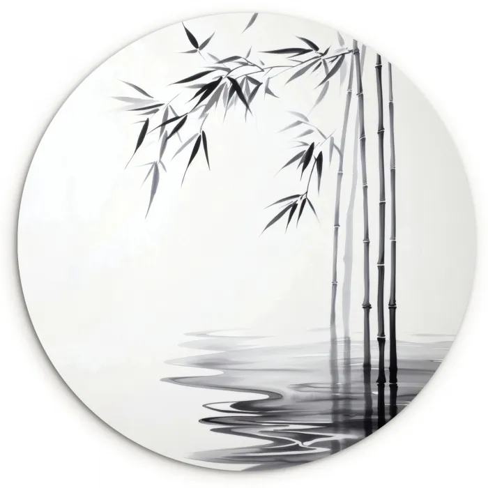 Bamboestammen - Water - Minimalistisch - Wit Wandcirkel plexiglas klein -3d