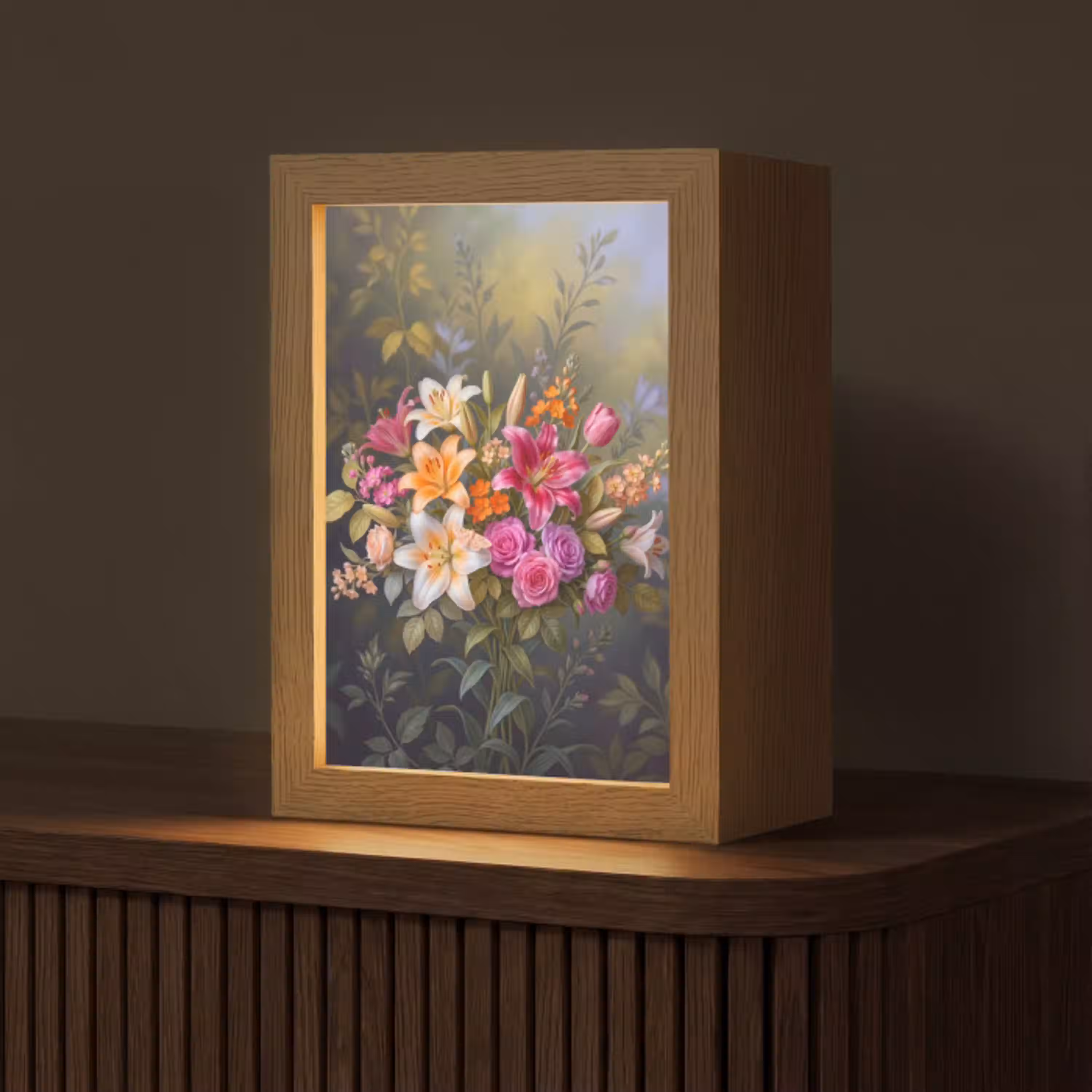 Bloemen - Boeket - Natuur - Kleurrijk - Modern Light Box met kabel (Tafellamp) klein -z3d_website