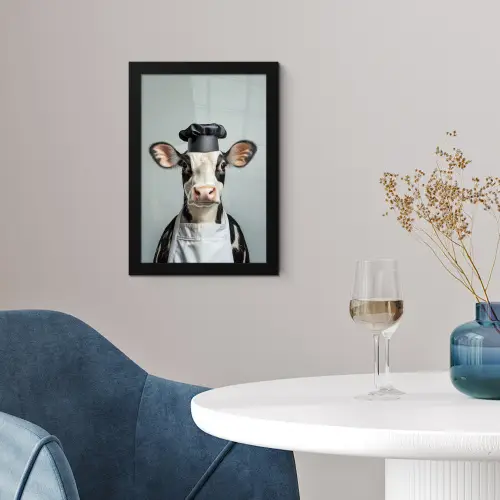 Koe - Zwart - Wit - Kok fotolijst zwart zonder passe partout klein -sfeer4