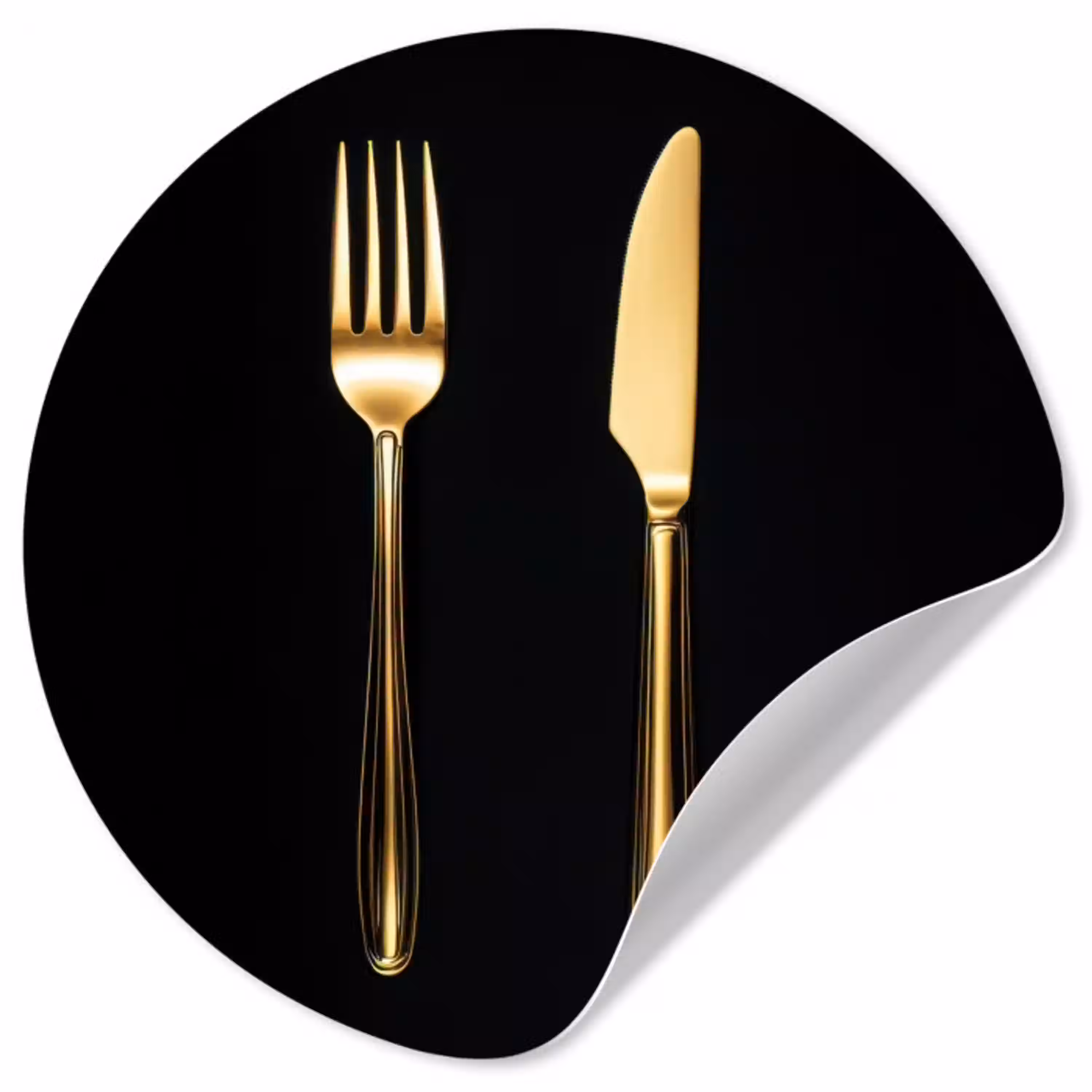 Bestek - Goud - Mes - Vork Wandcirkel behangsticker klein -3d