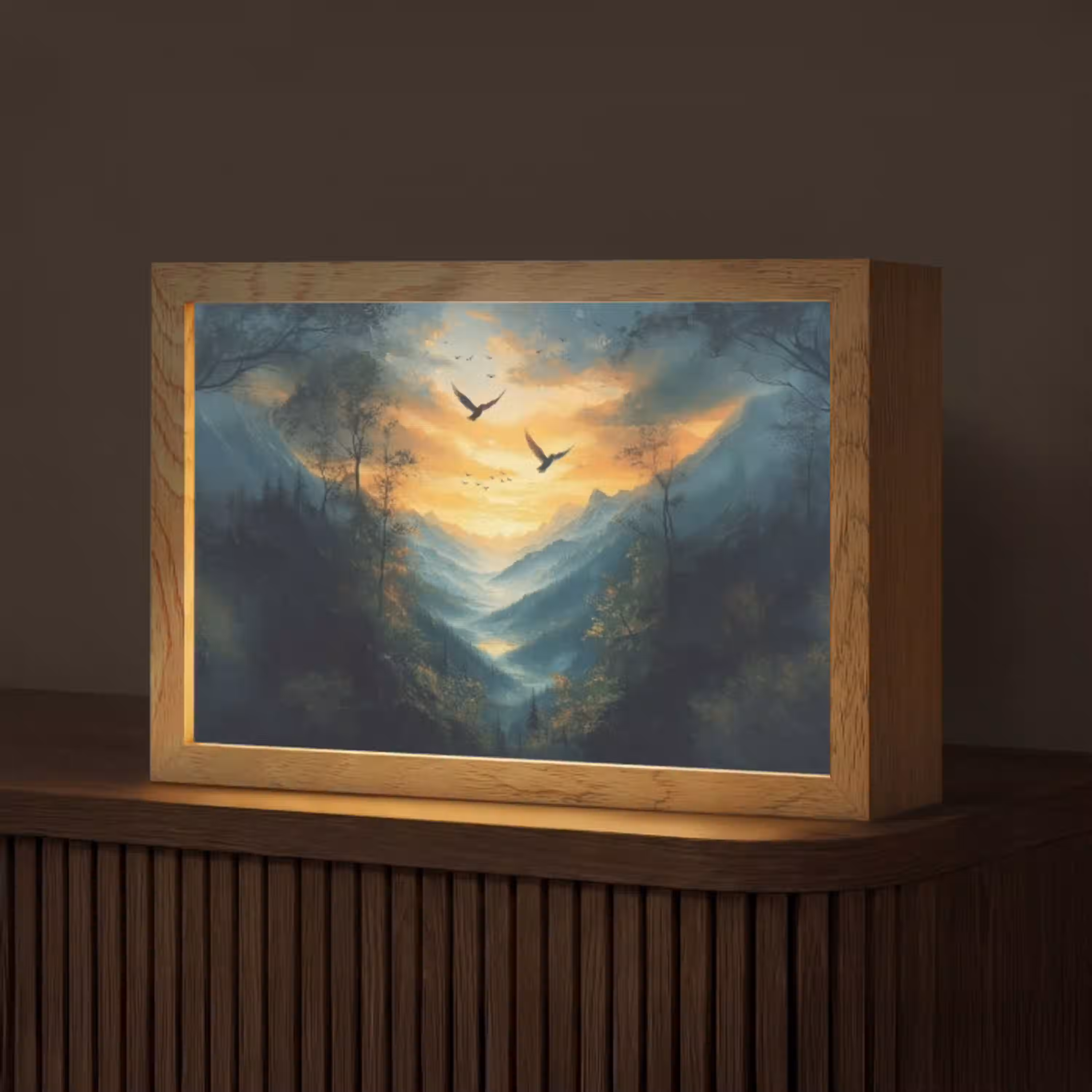 Vogels - Zon - Bomen - Groen Light Box met kabel (Tafellamp) klein -z3d_website