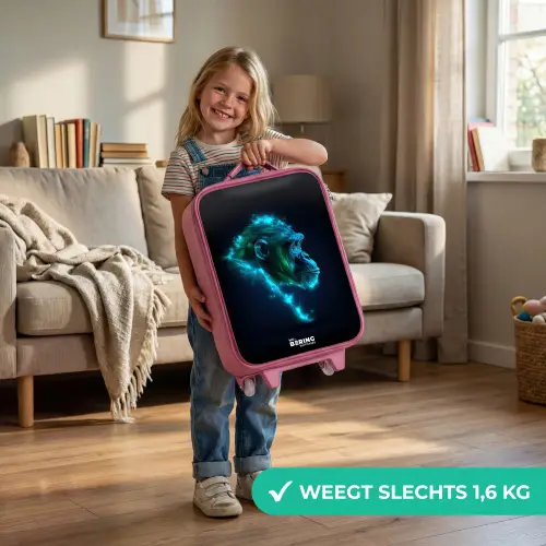 Neon silhouet van een chimpansee Kinderkoffer - Roze klein -sfeer2_NL