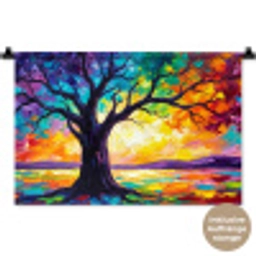Boom - Landschap - Natuur - Abstract - Kleurrijk Wandkleed katoen klein -t3d_DE