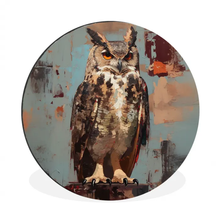 Geschilderd - Abstract - Uil - Bruin Wandcirkel aluminium klein -3d