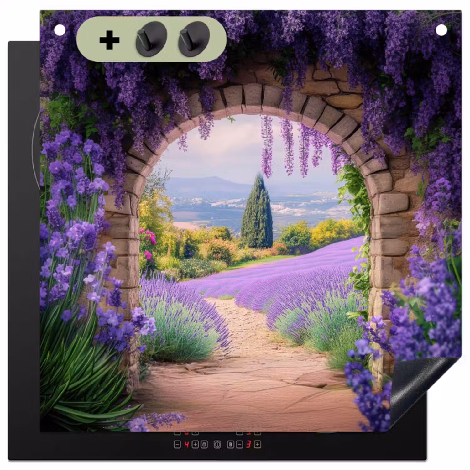 Inductie beschermer en spatscherm (2in1) - Doorkijk - Lavendel - Bloemen - Paars - Poort