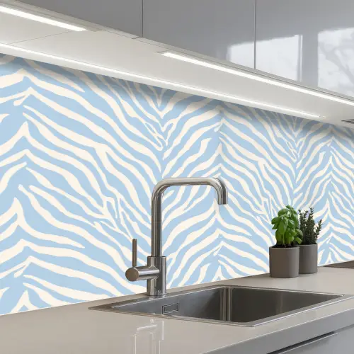 Zebra - Motief - Blauw - Wit keuken achterwand 2 middel 871 -3d_schuin