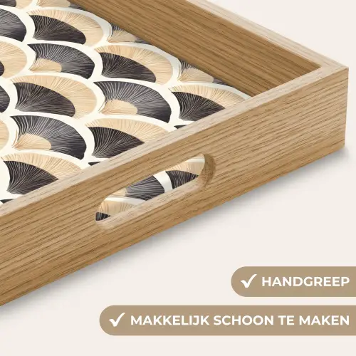 Waaier - Patroon - Zwart - Beige Dienblad Rechthoek middel 911 -USP_HandgreepNL
