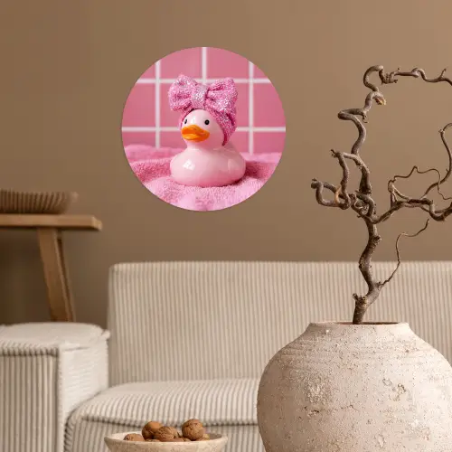 Badeend -Strik - Roze Wandcirkel behangsticker klein -sfeer1