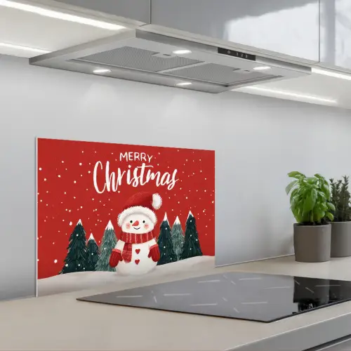 Kerstgroet - Sneeuw - Rood keuken achterwand spatscherm klein -3d_schuin
