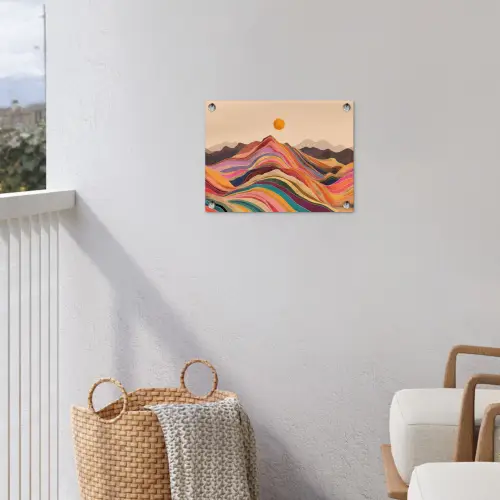 Zon - Kleurrijk landschap - Bergen tuinposter los doek klein -sfeer8