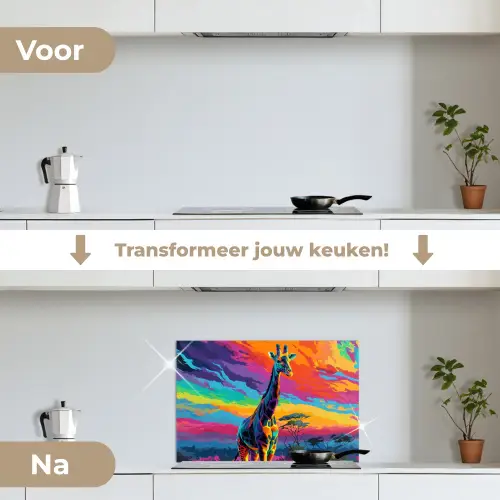 Giraffe - Savanna - Lucht - Gekleurd keuken achterwand spatscherm klein -voor_na_NL