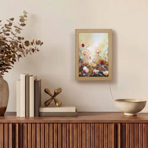 Olieverf - Bloemen - Kleurrijk - Natuur Light Box met kabel (Tafellamp) klein -sfeer2