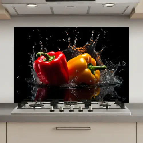 Paprika - Water - Zwart - Groente - Rood - Geel keuken achterwand spatscherm klein -3d_website
