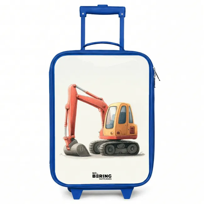 Kids’ Suitcase - Blue - Excavator - Signed - Orange