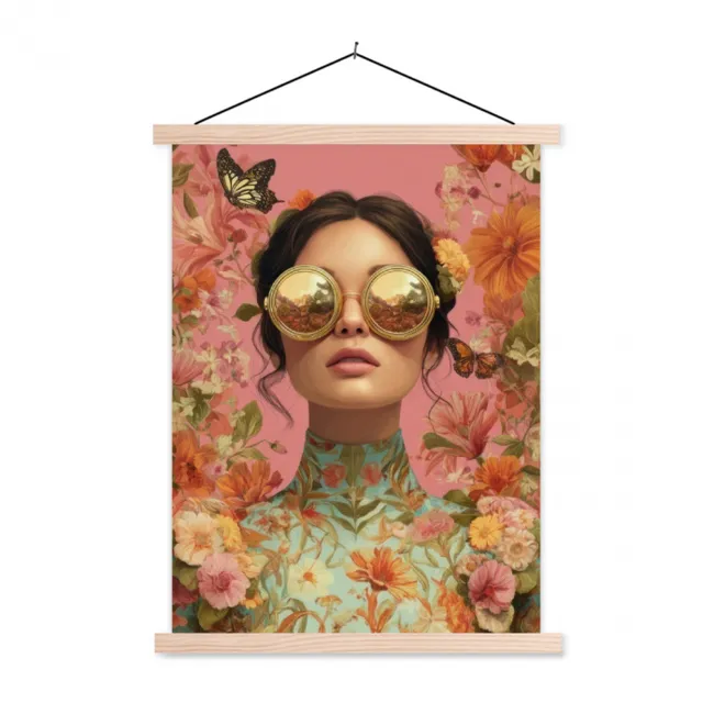 Hanging Poster - Woman - Glasses - Pink - Flowers