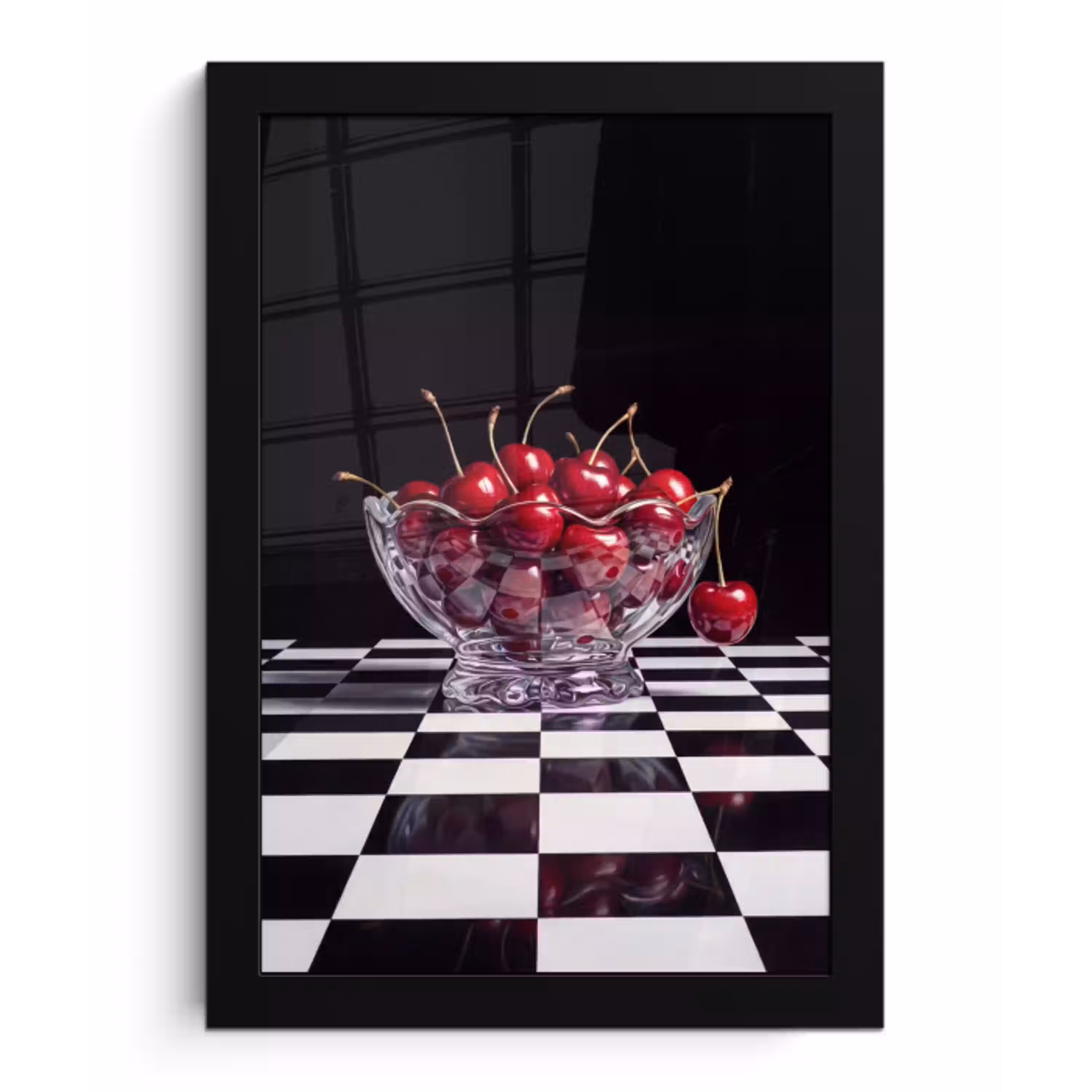 Eten - Kersen - Rood fotolijst zwart zonder passe partout klein -3d