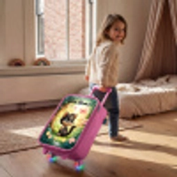 Kat - Vlinder - Bloemen Kinderkoffer - Roze klein -sfeer1