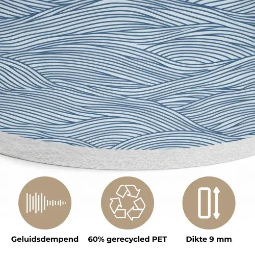 Golven - Ritmisch - Blauw Akoestische PET Vilt - Rond klein 838 -closeup_NL