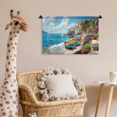 Boten - Rotsen - Zee - Zon Wandkleed katoen klein -wsfeer5_kind