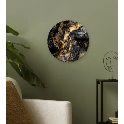Marmer - Zwart - Goud - Abstract Wandcirkel kunststof plaat 5mm dik klein -sfeer3