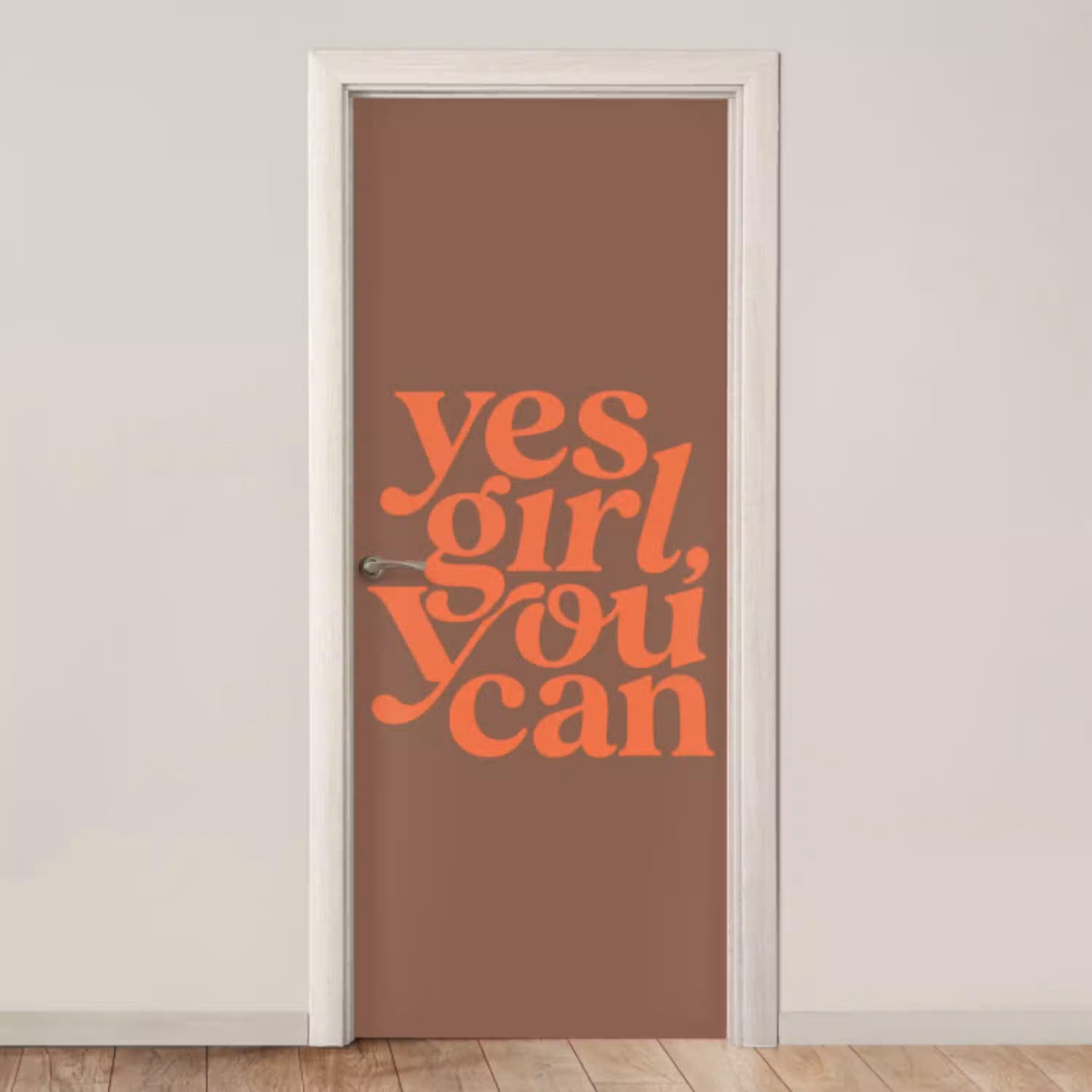 Yes girl you can - Oranje - Bruin deurposter klein -3d_beige
