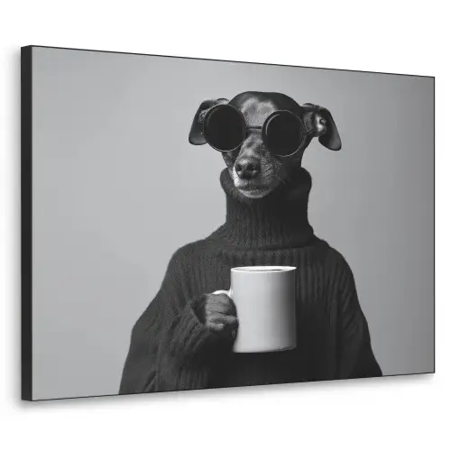 Coltrui - Hond - Bril - Mok Textielframe zwart klein -3d