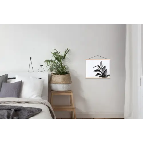 Plant - Bladeren - Minimalistisch - Zwart textielposter latten blank klein -woonkamer
