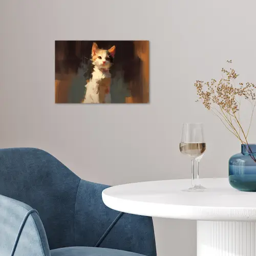 Kat - Geschilderd - Artistiek - Wit poster papier klein -sfeer3
