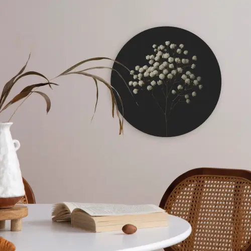 Gipskruid - Bloemetjes - Wit - Minimalistisch Akoestische PET Vilt - Rond klein -sfeer3