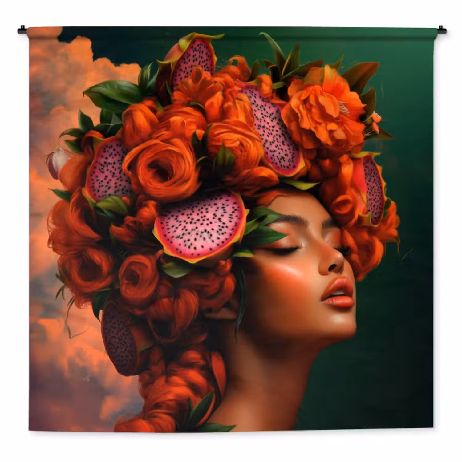 Wandkleed - Vrouw - Drankenfruit - Rozen
