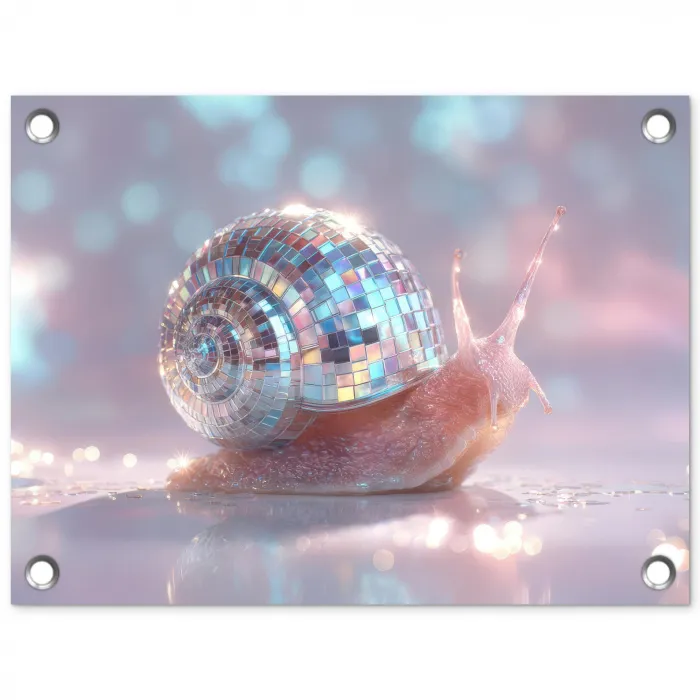 Slak - Disco - Mozaïek - Blauw tuinposter los doek klein -3d
