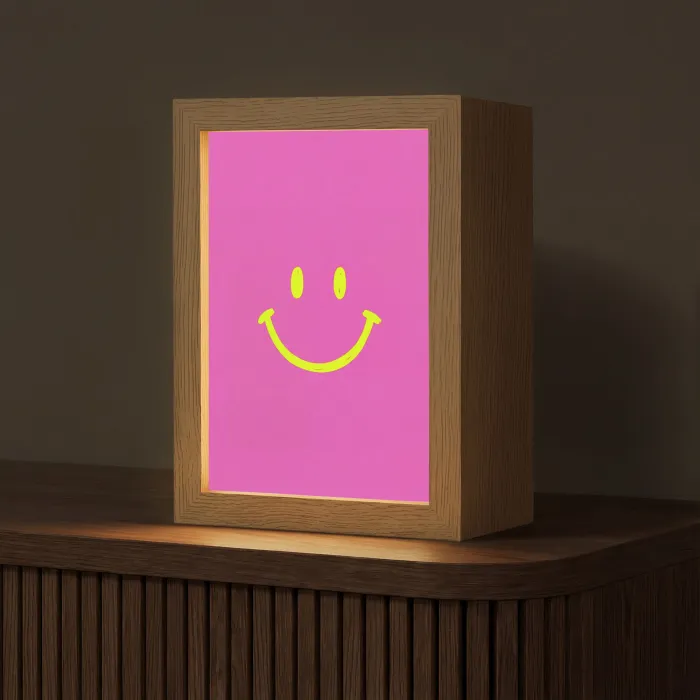 Smiley - Vrolijk - Roze Light Box met kabel (Tafellamp) klein -z3d_website