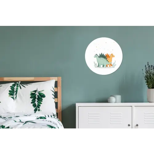 Planten - Sterren - Dinosaurussen - Oranje Wandcirkel aluminium klein -slaapkamer