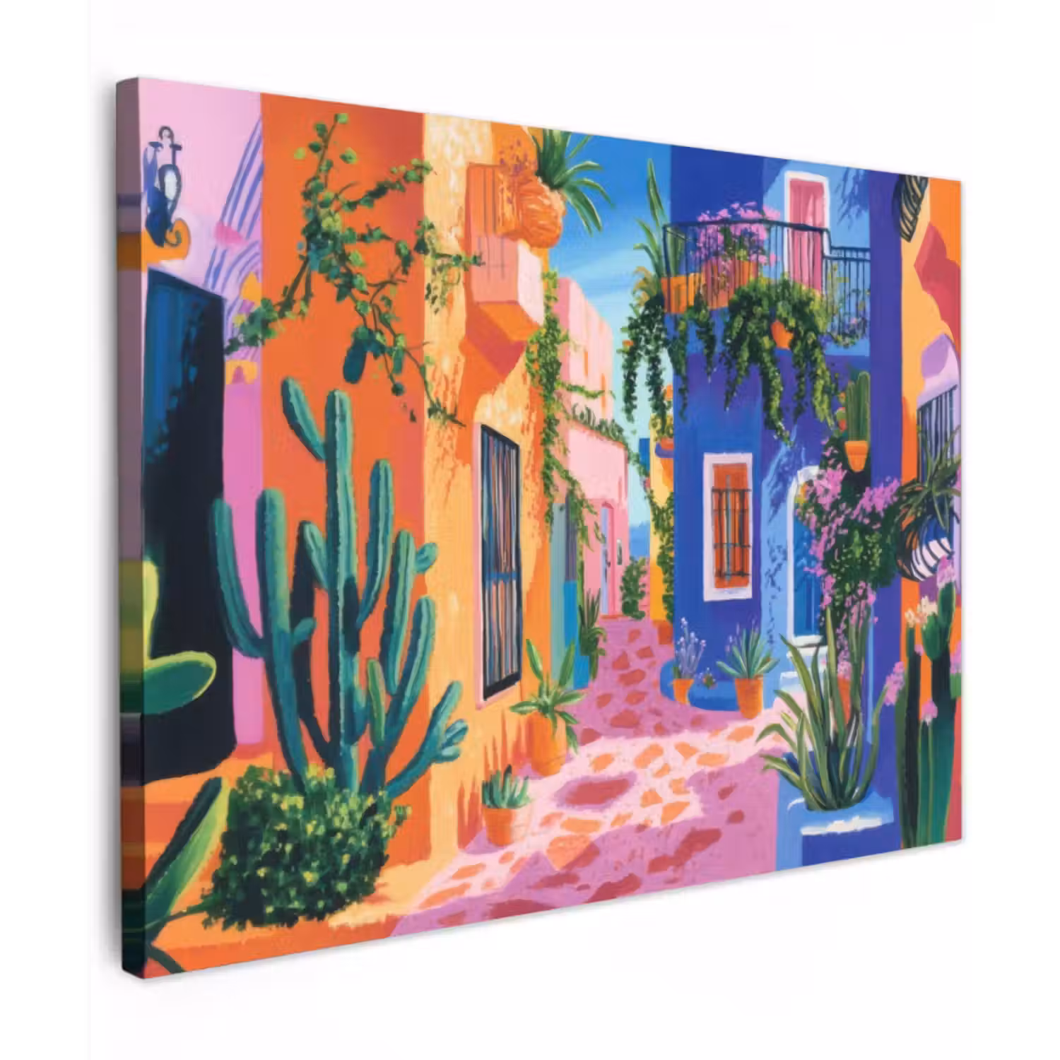 Canvas schilderij - Geel - Blauw - Oranje - Huis