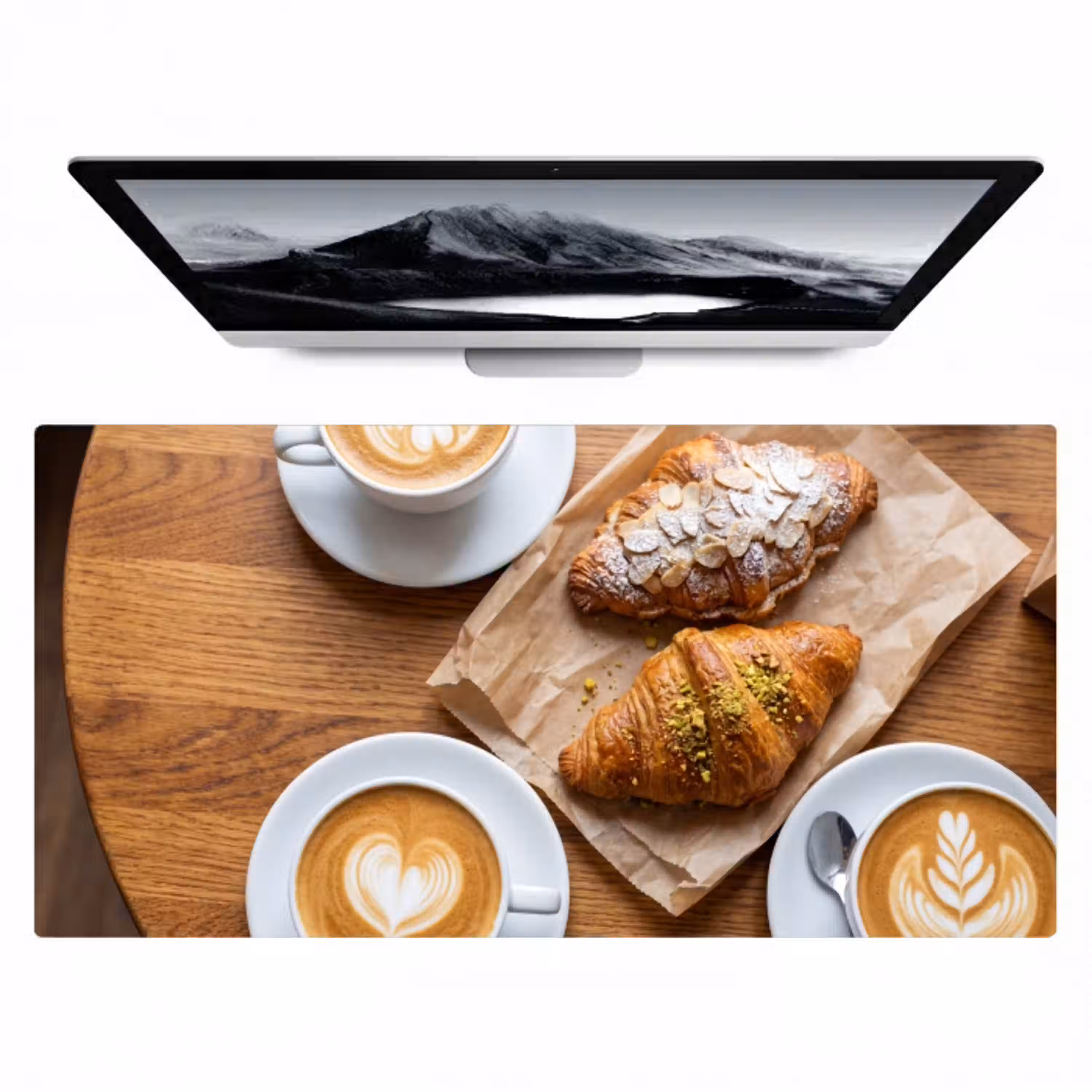 Eten - Croissant - Koffie - Ontbijt - Modern Muismat XXL klein -zzz3d