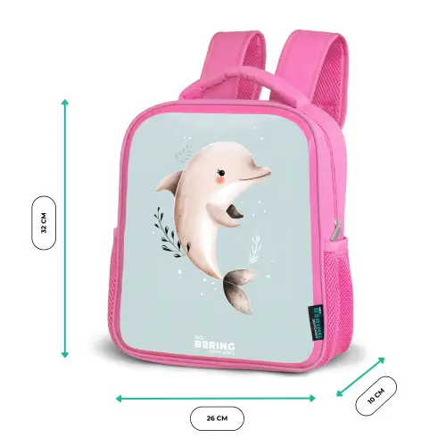 Beige dolfijn in blauw water Kinderrugzak - Roze middel -productfoto_formaten