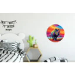 Neushoorn - Zonsondergang - Savanna - Kleurrijk Wandcirkel aluminium klein -kinderkamer