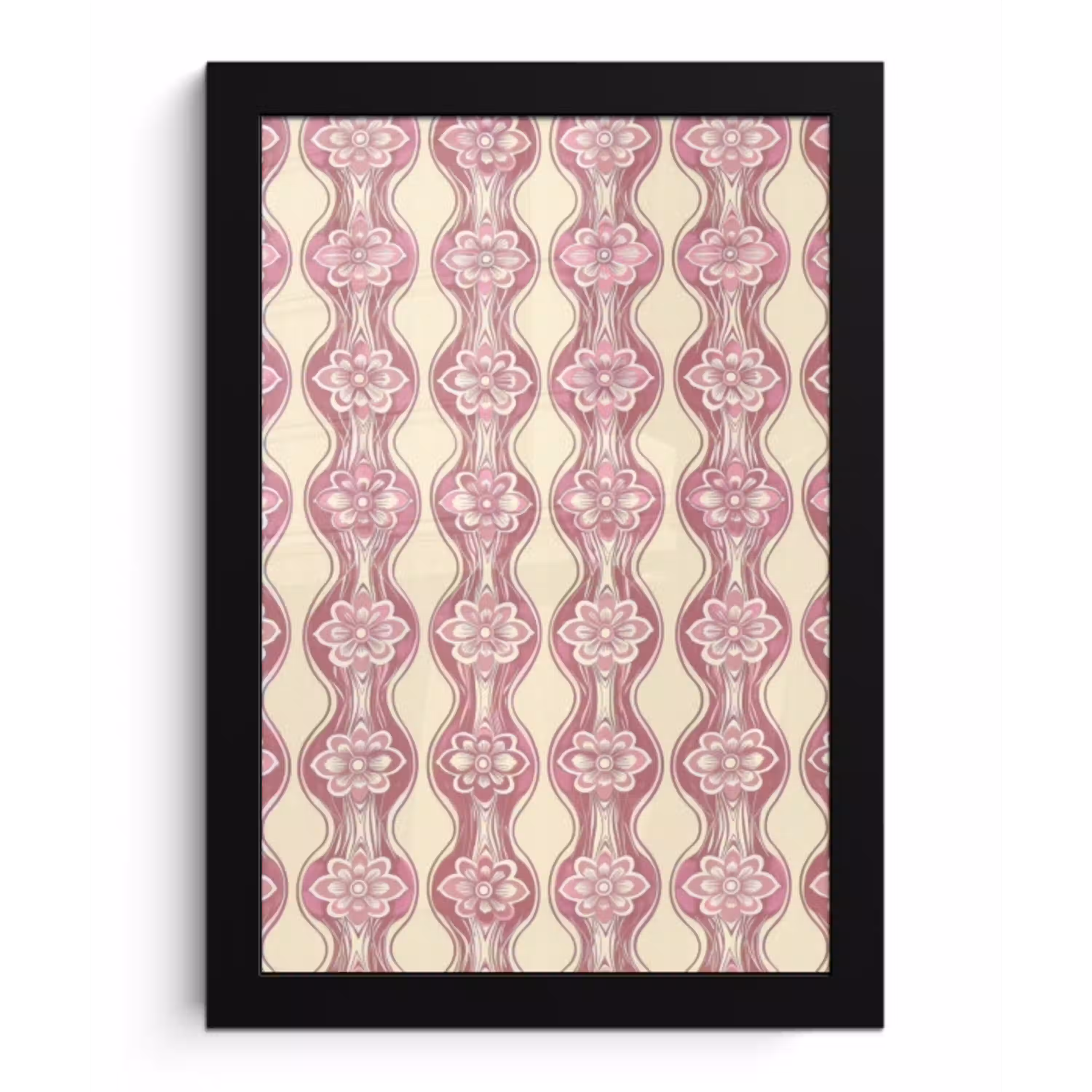 Paarsroze - Bloemen - Retro - Patroon fotolijst zwart zonder passe partout klein 224 -3d