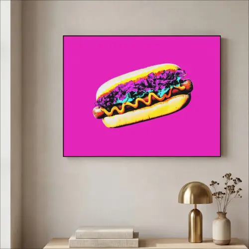 Hotdog - Roze - Retro Textielframe zwart klein -sfeer2
