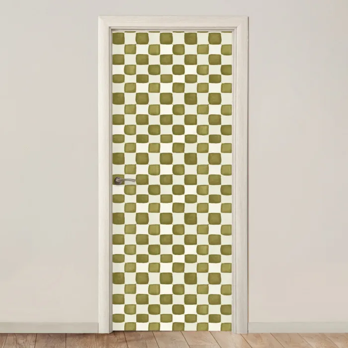 Schaak - Patroon - Groen deurposter klein 289 -3d_beige