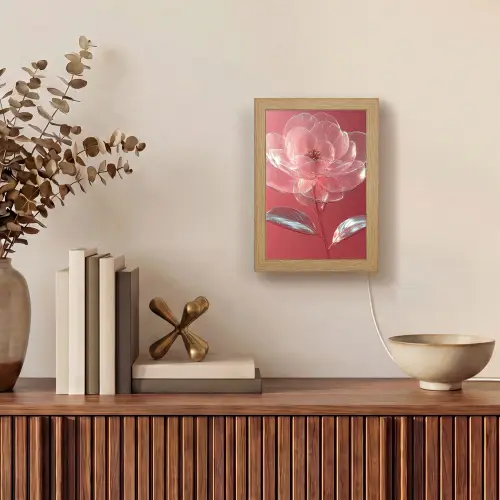 Sierlijk - Bloem - Roze - Glazen Light Box met kabel (Tafellamp) klein -sfeer2