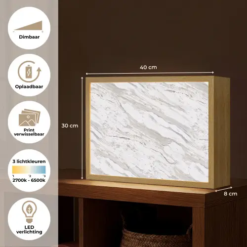 Marmer - Wit - Grijsgroen Light Box met batterij (Wandlamp) middel 907 -USP_websiteoverzichtNL