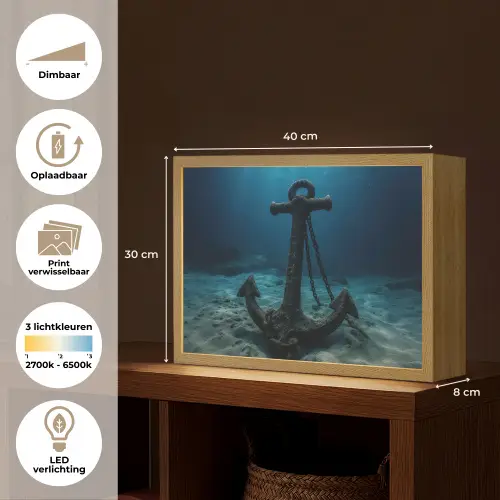 Anker - Ijzer - Zeebodem - Zand Light Box met batterij (Wandlamp) middel -USP_websiteoverzichtNL