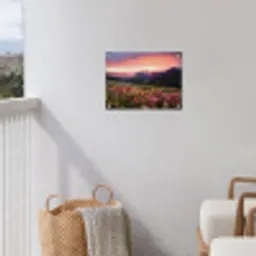 Bloemen - Bergen - Landschap - Nacht - Lucht - Roze tuinposter los doek klein -sfeer8