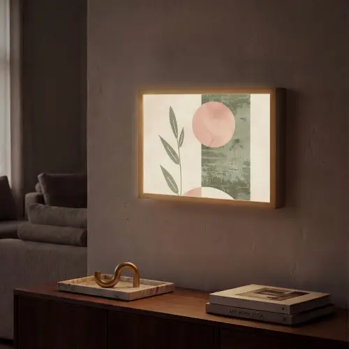 Geometrisch - Roze - Groen - Natuur Light Box met batterij (Wandlamp) middel -sfeer1