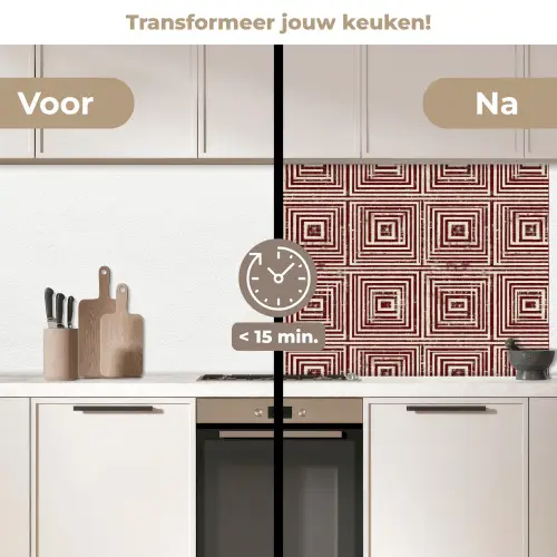 Geometrisch - Patroon - Rood keuken achterwand 2 middel 871 -voor-na2_NL